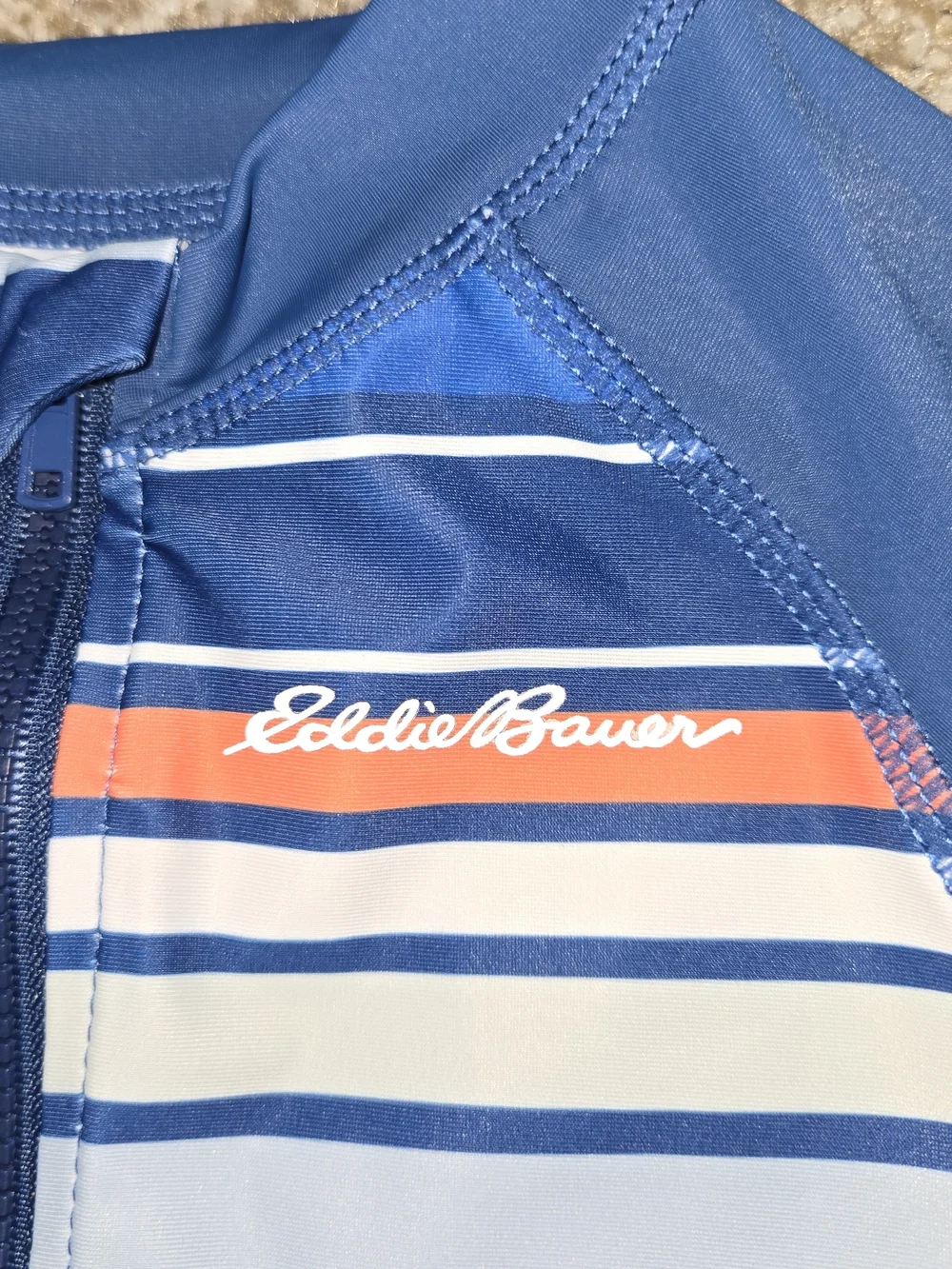 Eddie Bauer Navy, Light Blue & Orange Striped Long-Sleeve Rashguard Romper